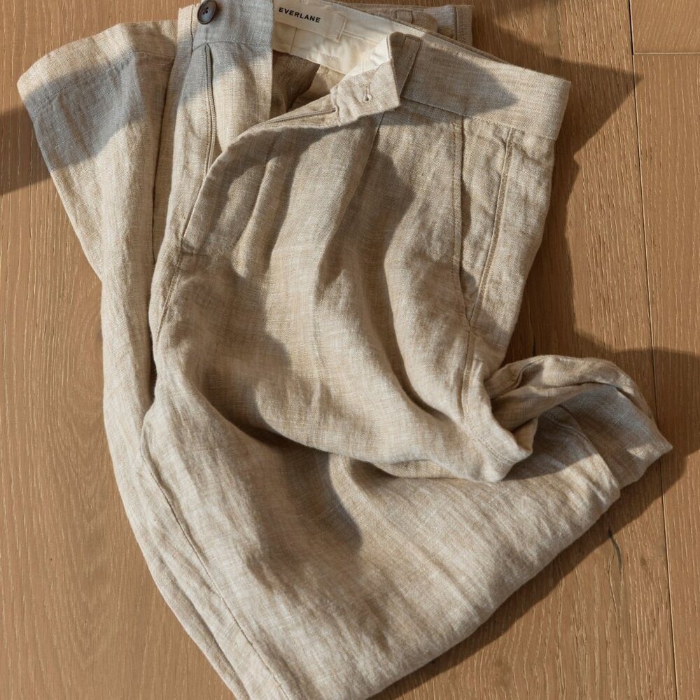 NEW Everlane Linen Pleated Trouser in Khaki Chambray, Size 36 - Picture 2 of 2